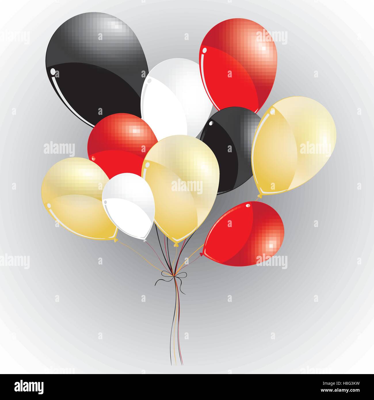 Palloncini palloncini rossi, oro palloncini palloncini neri, compleanno, celebrazione, colorato, trasparente, il vettore, il giorno, l'arredamento Illustrazione Vettoriale