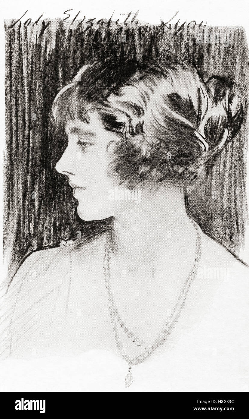 Elizabeth Angela Marguerite Bowes-Lyon, 1900 - 2002. Futura Regina Elisabetta, la Regina madre e madre della Regina Elisabetta II. Dopo il disegno di John Singer Sargent. Foto Stock