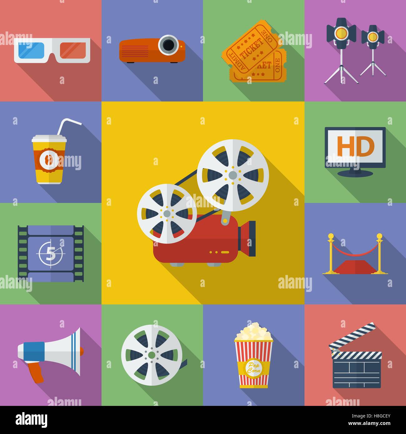 Set di Cinema, Film icone. Uno stile piatto Illustrazione Vettoriale