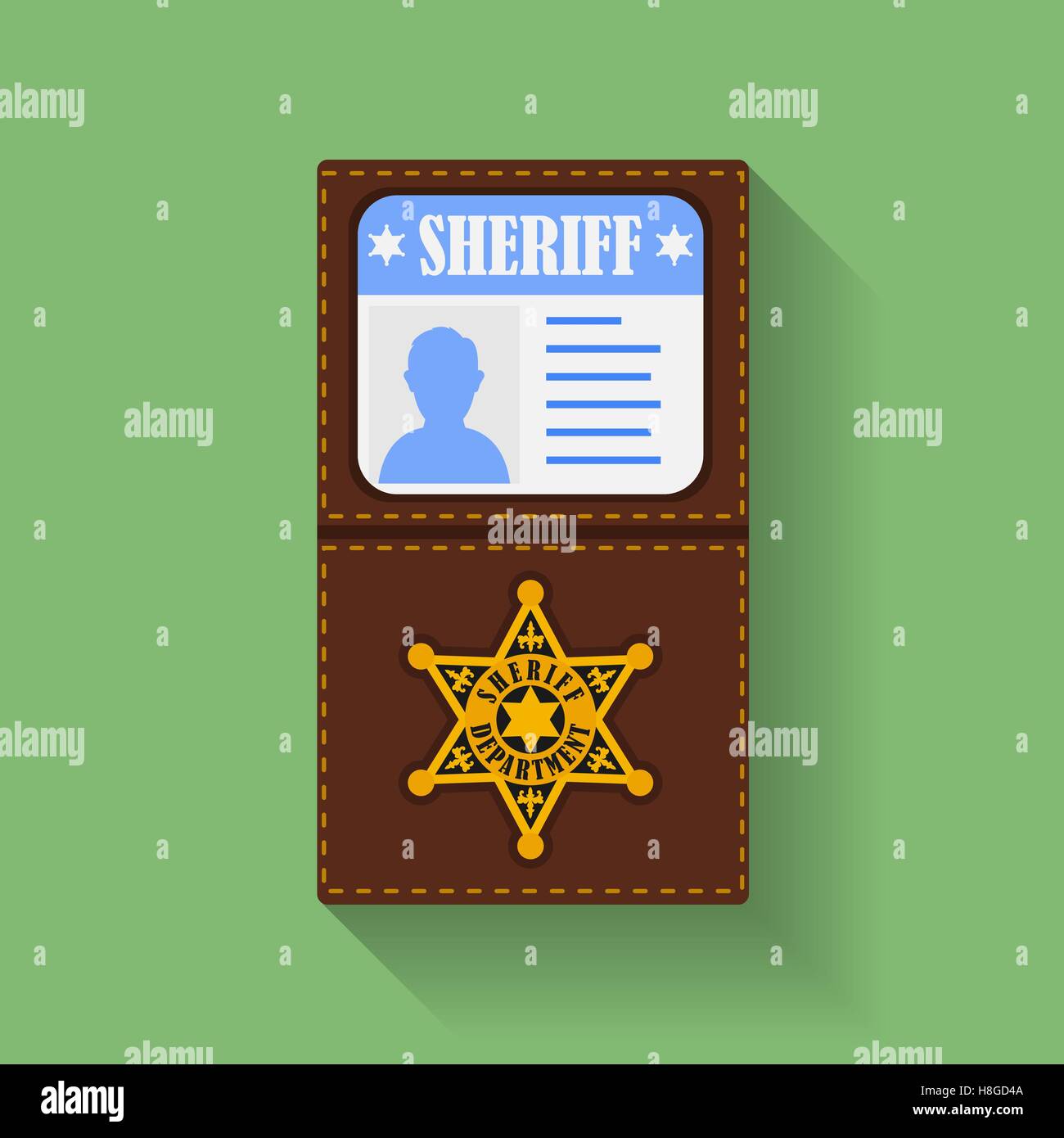 Icona della Sheriff Badge con ID caso, titolare. Uno stile piatto Illustrazione Vettoriale