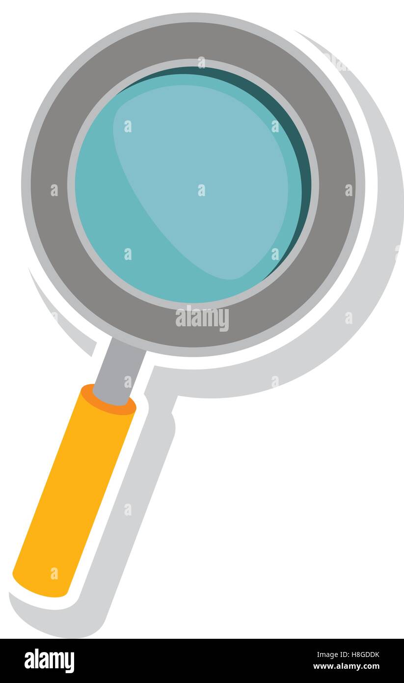 Lente di ingrandimento con manico di colore giallo su sfondo bianco. illustrazione vettoriale Illustrazione Vettoriale