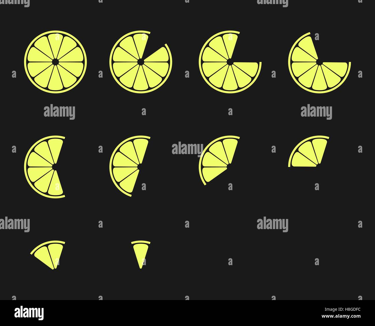 Fette di agrumi. Arancio, Limone, di limetta e di pompelmo fette vettore set di icone Illustrazione Vettoriale
