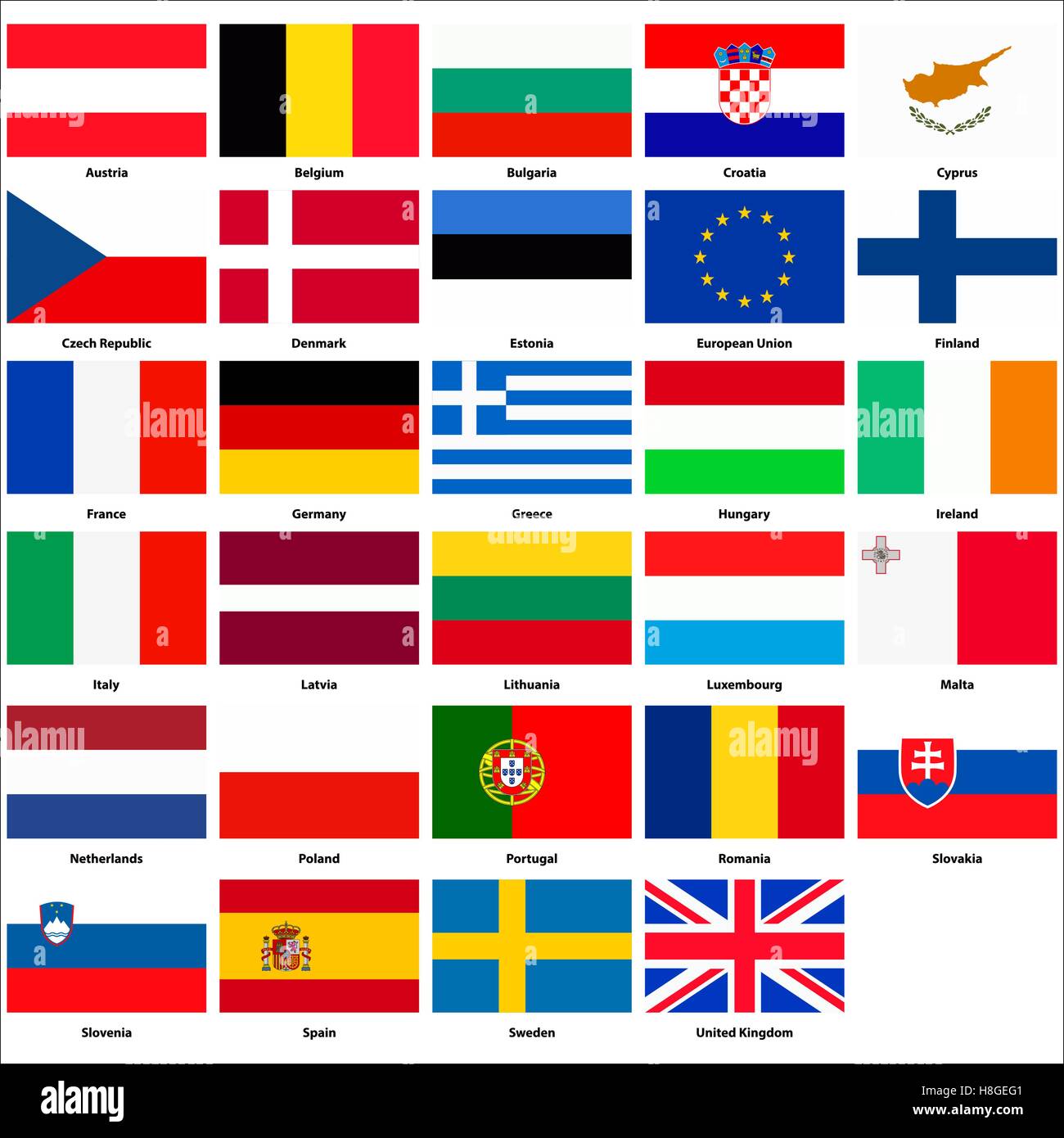 Tutte le bandiere dei paesi dell'Unione europea. Illustrazione Vettoriale  Immagine e Vettoriale - Alamy