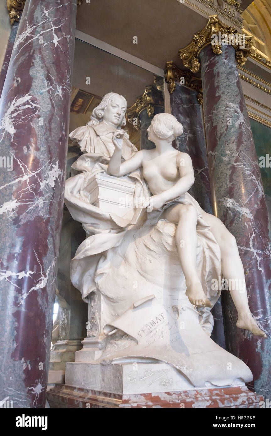 Statua del matematico Pierre de Fermat da Theophile Barrau nel Capitole,Toulouse, Haute-Garonne, Occitanie, France le Foto Stock