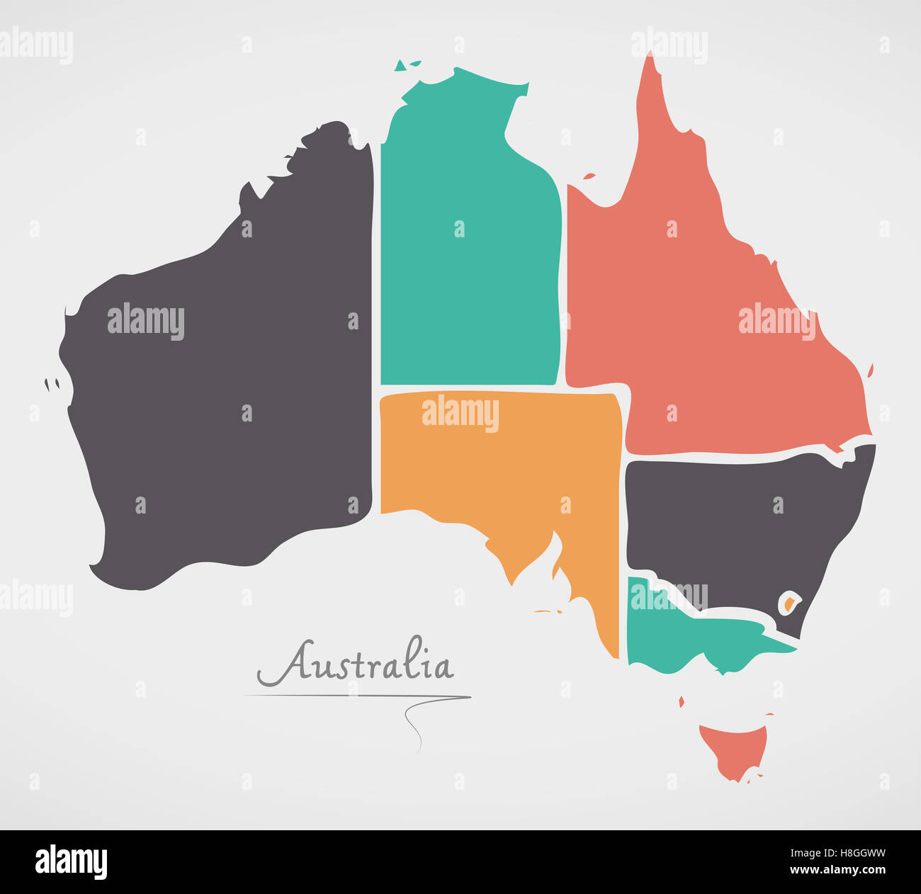 Australia mappa con le moderne forme rotonde Foto Stock