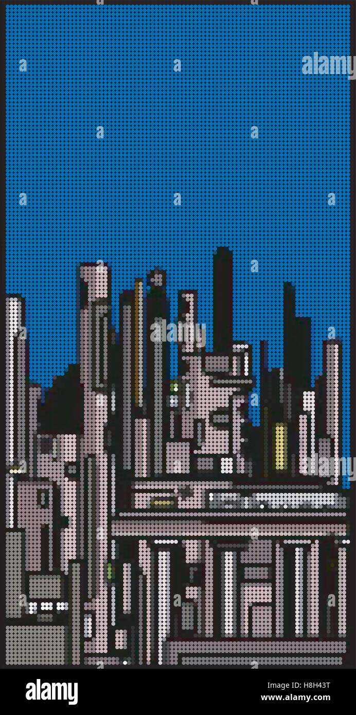 Moderno skyline della città realizzato con bolla di pattern Illustrazione Vettoriale