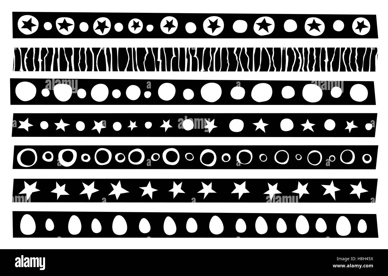 Bordo decorativo collezione di modelli in nero su bianco Illustrazione Vettoriale