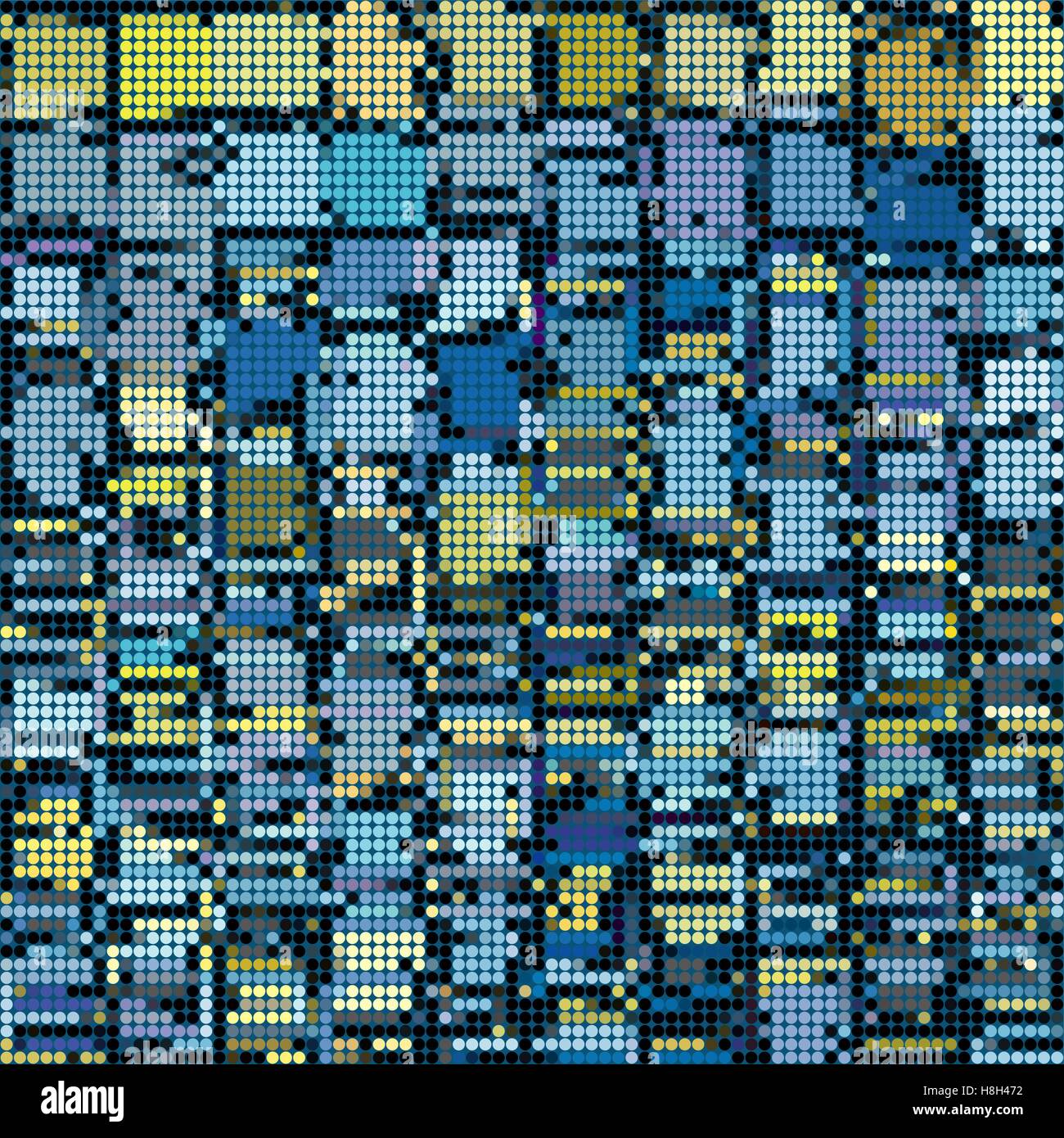 Round di pixel di sfondo astratto in blu giallo Illustrazione Vettoriale