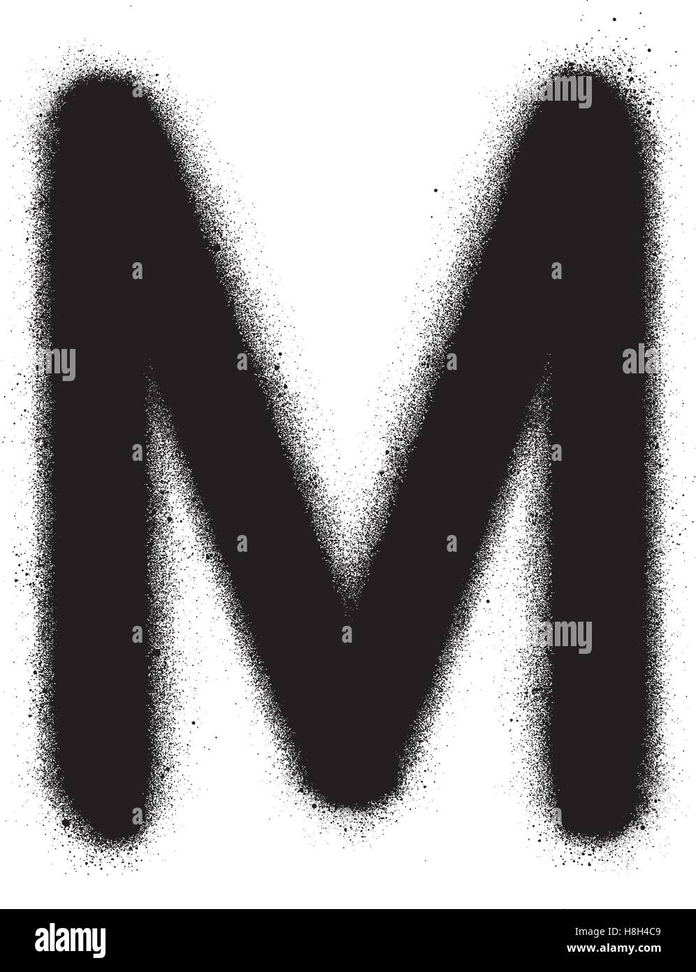 Spruzzato M font graffiti in nero su bianco Illustrazione Vettoriale