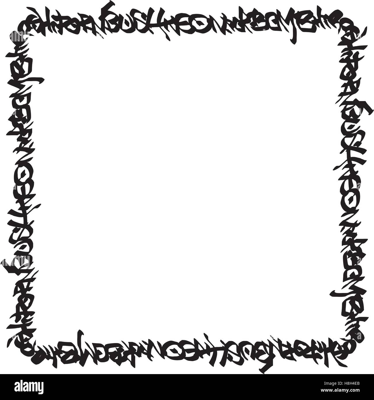 Cornice quadrata nera tag graffiti pattern su bianco Illustrazione Vettoriale