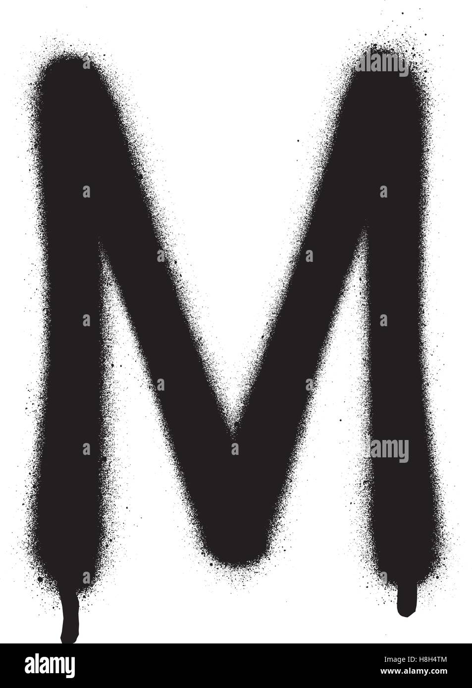 Spruzzato M font graffiti con perdita in nero su bianco Illustrazione Vettoriale