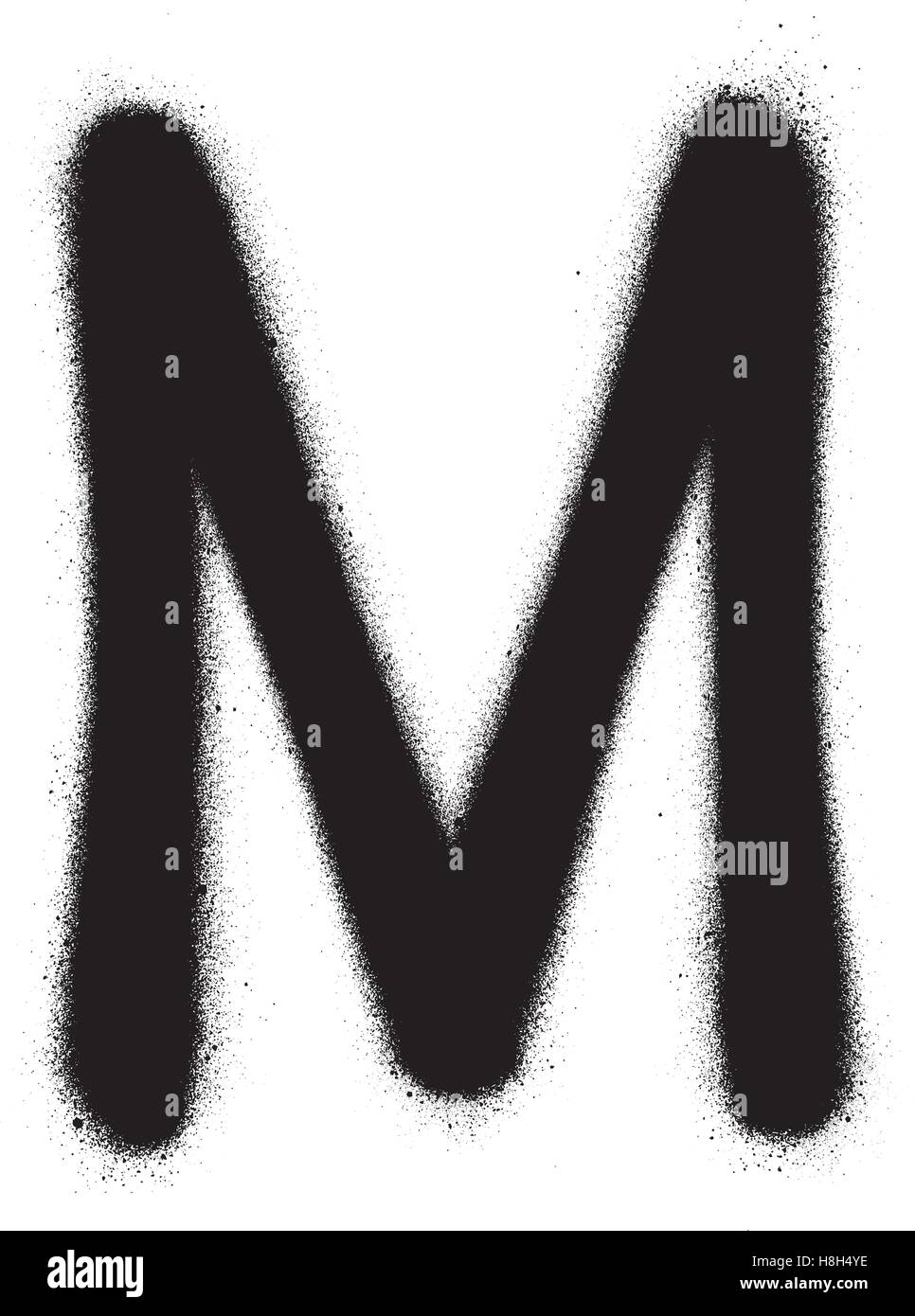 Spruzzato M font graffiti in nero su bianco Illustrazione Vettoriale