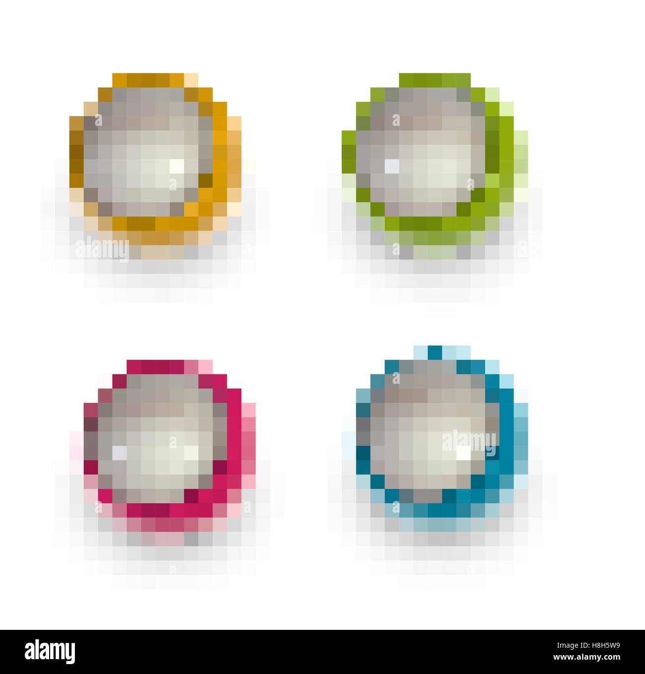 Pixel techno balls icona verde arancione rosa e blu Illustrazione Vettoriale