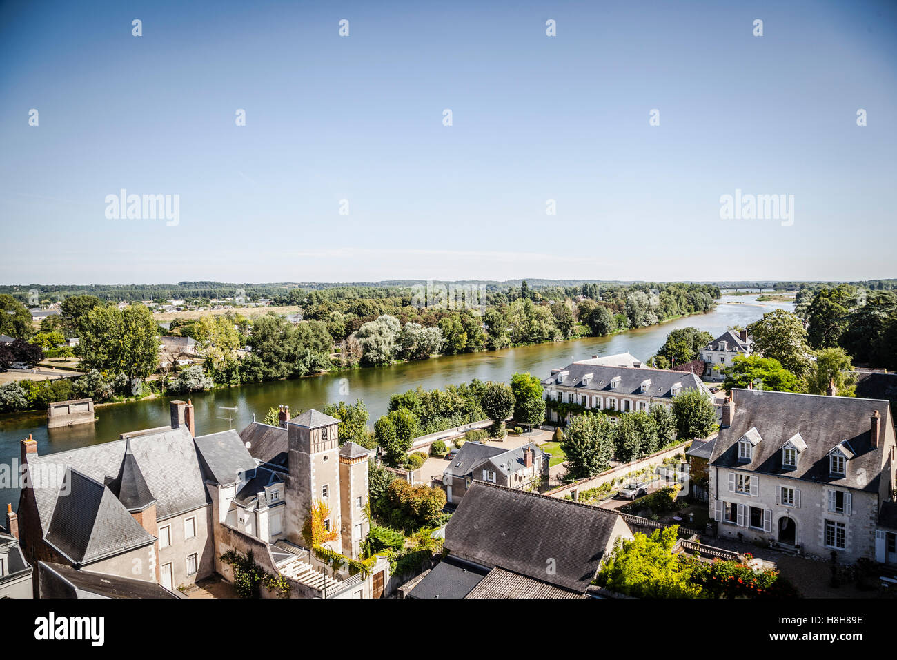 Veduta del Castello di Amboise sopra la cittadina nella valle della Loira Foto Stock