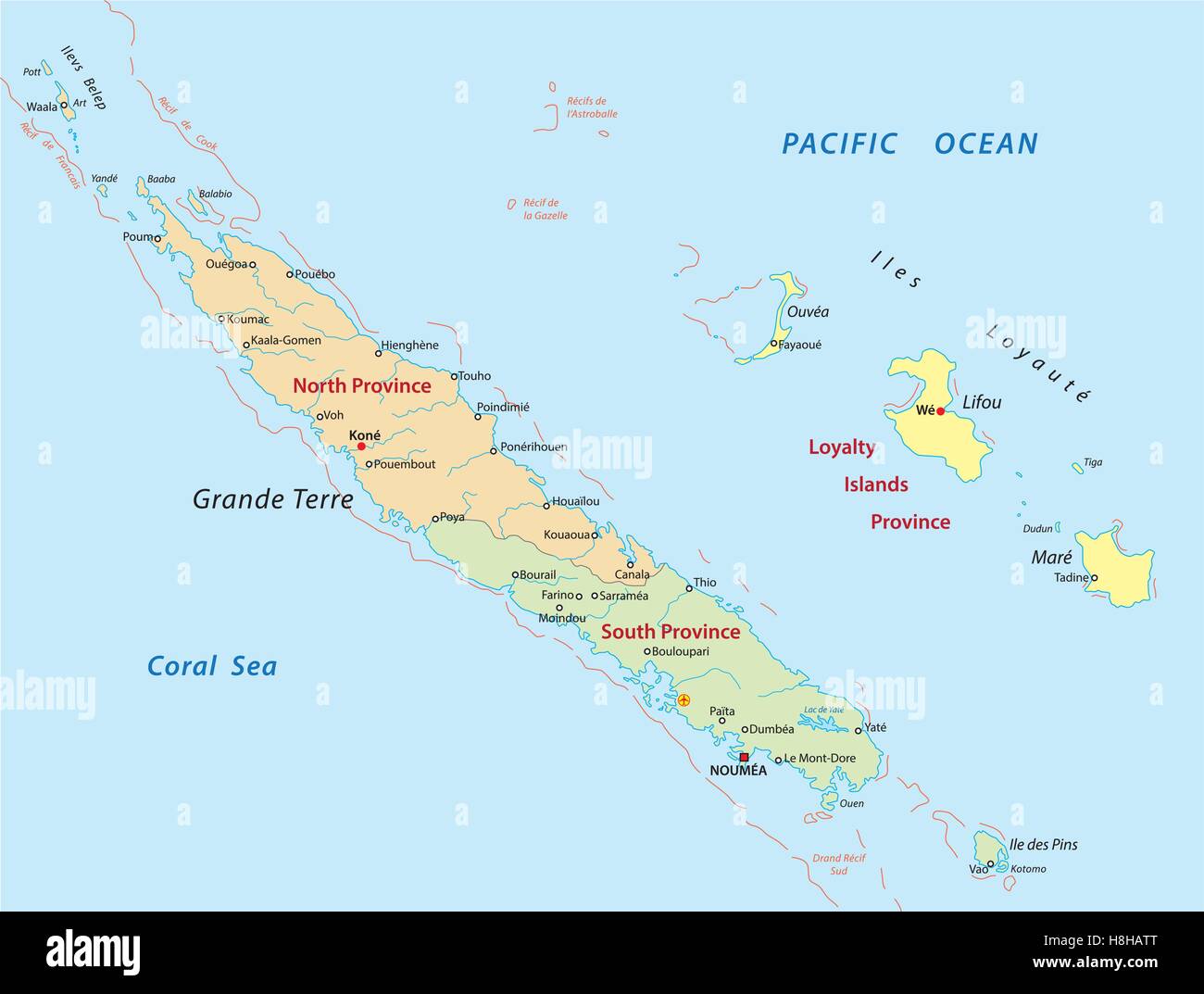 Nuova Caledonia mappa amministrativa Illustrazione Vettoriale