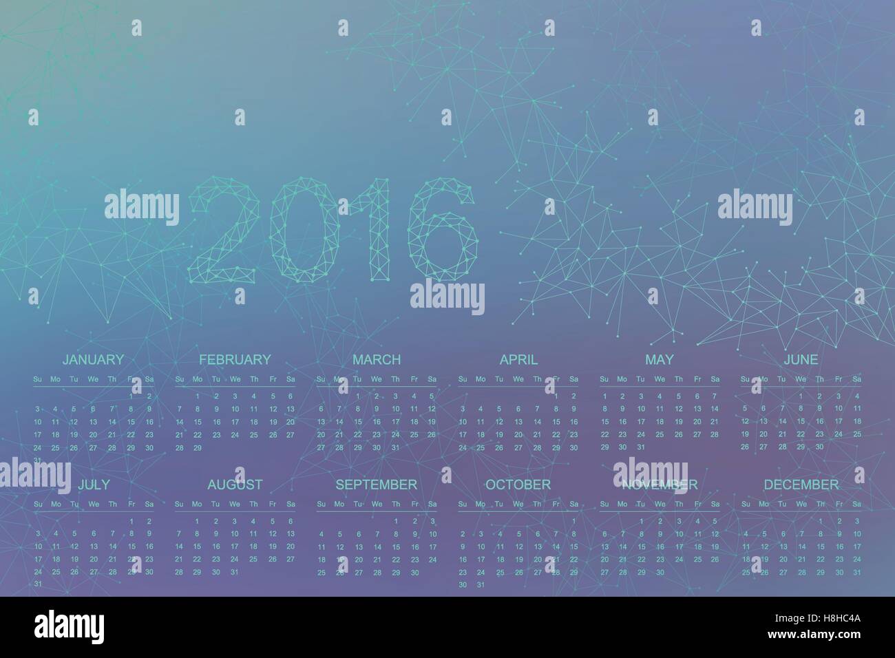 Calendario anno 2016 .geometrica molecola di sfondo e di comunicazione per il tuo design Illustrazione Vettoriale
