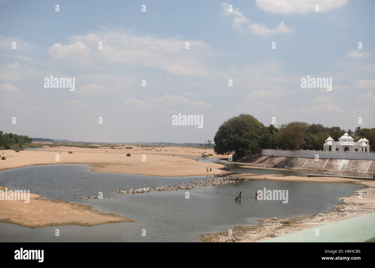 Kallanai (Grand Anicut) è un'antica diga costruita attraverso il fiume Kaveri nel distretto di Thanjavur,Tamil Nadu, India. Foto Stock