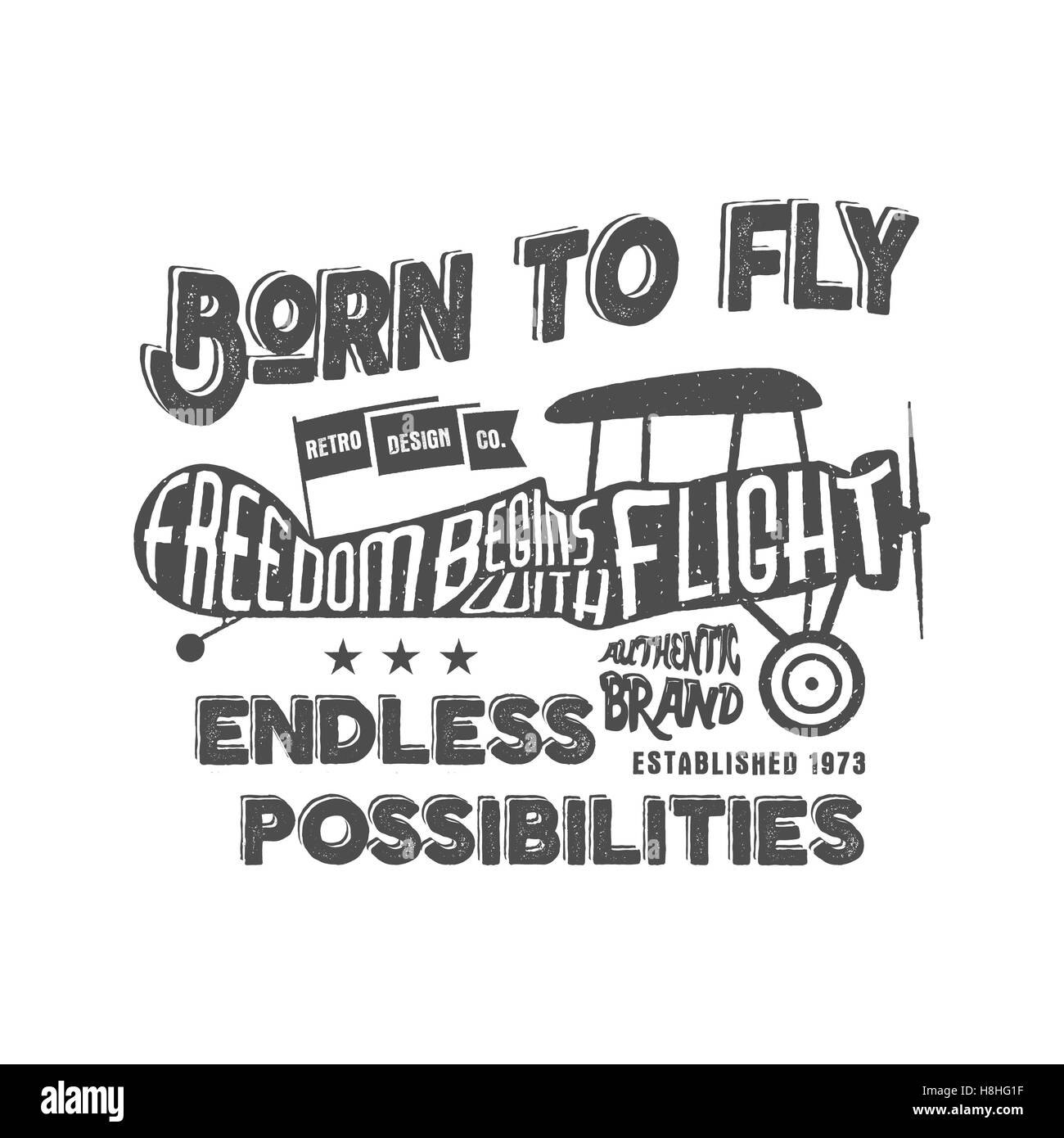 Vintage aereo lettering per la stampa. stampe, vecchia scuola poster di aeromobili. Retrò air show t shirt design con testo motivazionale. Tipografia print design. Stile biplanare. Foto Stock