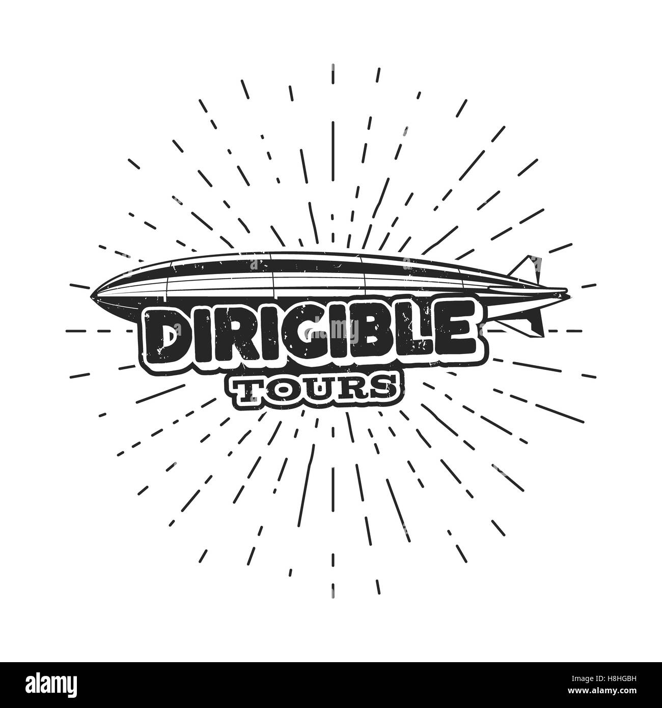 Dirigibile Vintage logo design. Retrò dirigibile badge, poster. Aeroplano Etichetta . Schizzo di vecchio stile. Uso come volare , timbro, patch per il web o il raccordo a T , t-shirt Foto Stock