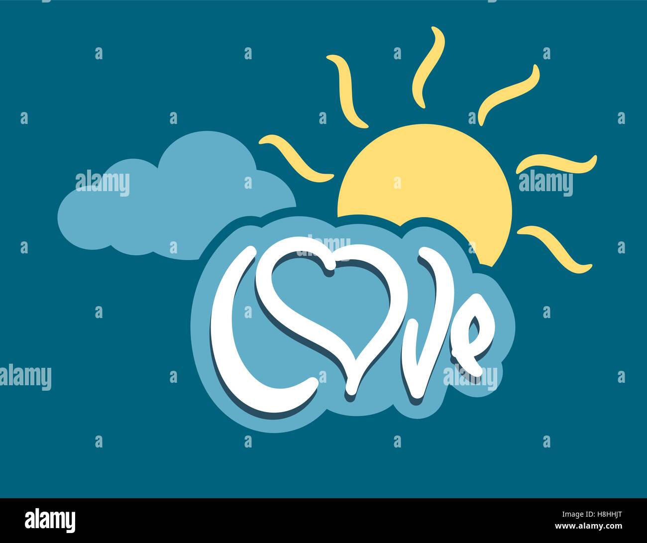 La parola amore con cuore su cloud computing Sun sky abstract illustrazione vettoriale Illustrazione Vettoriale