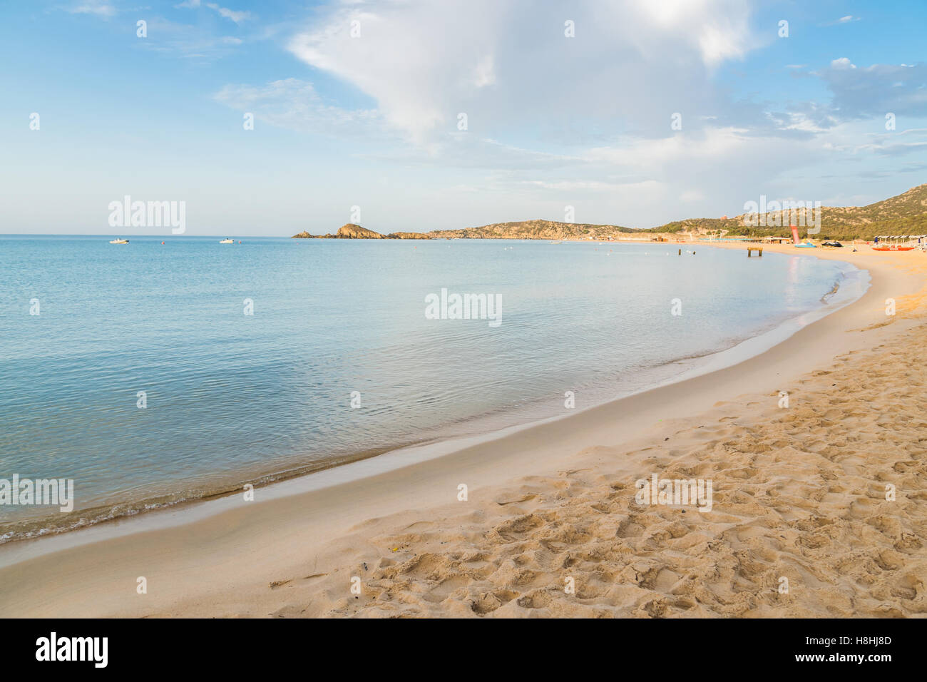 Il mare e le spiagge incontaminate di Chia, l'isola di Sardegna, Italia. Foto Stock