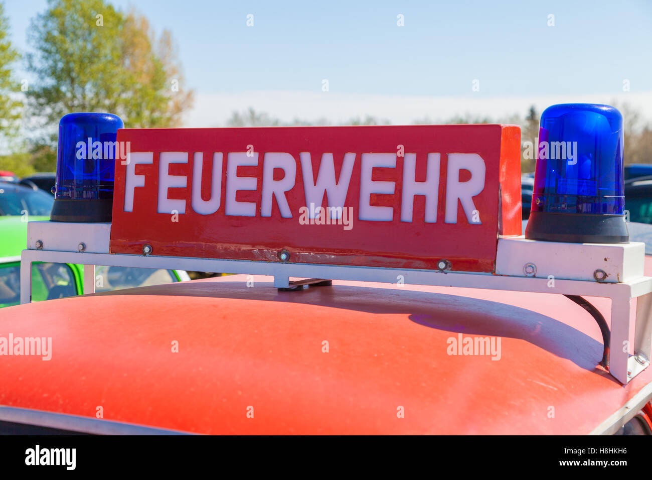 Il tedesco feuerwehr ( vigili del fuoco ) segno su una vettura Foto Stock