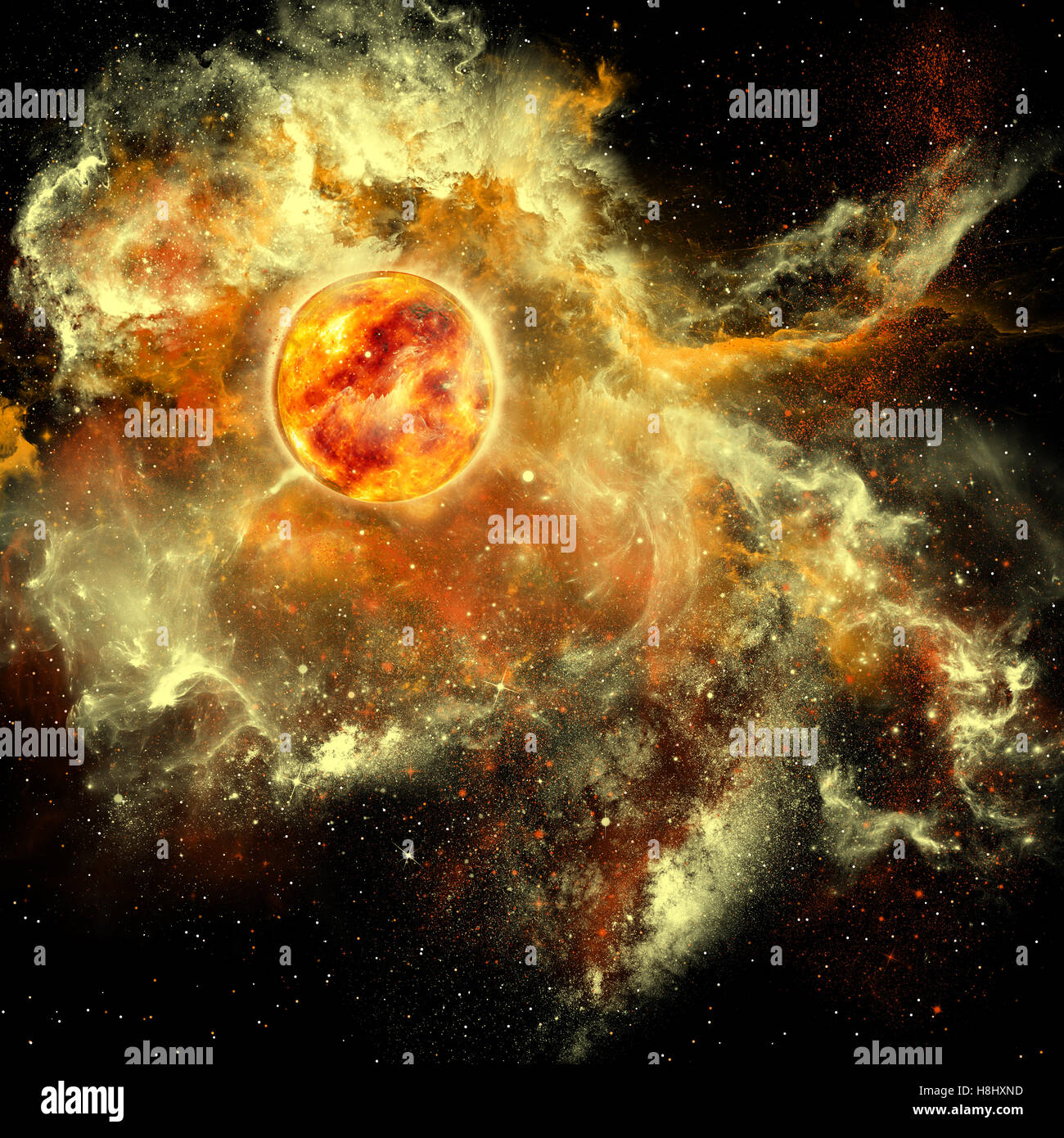 Un sun raccoglie la materia circostante e plasma per diventare un più grande e più grande sfera nell'universo. Foto Stock