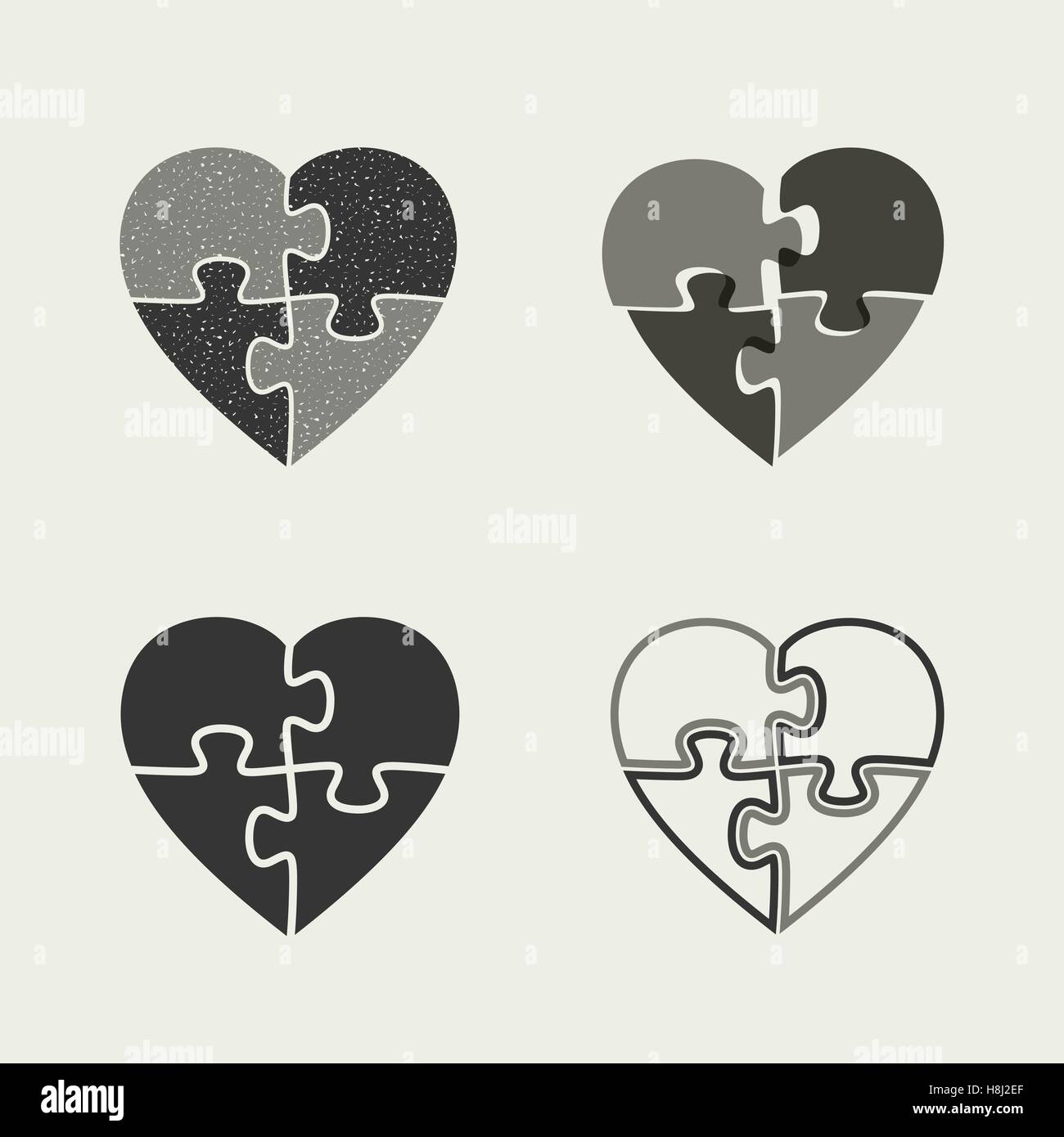 Cuori le icone con il puzzle. Illustrazione Vettoriale