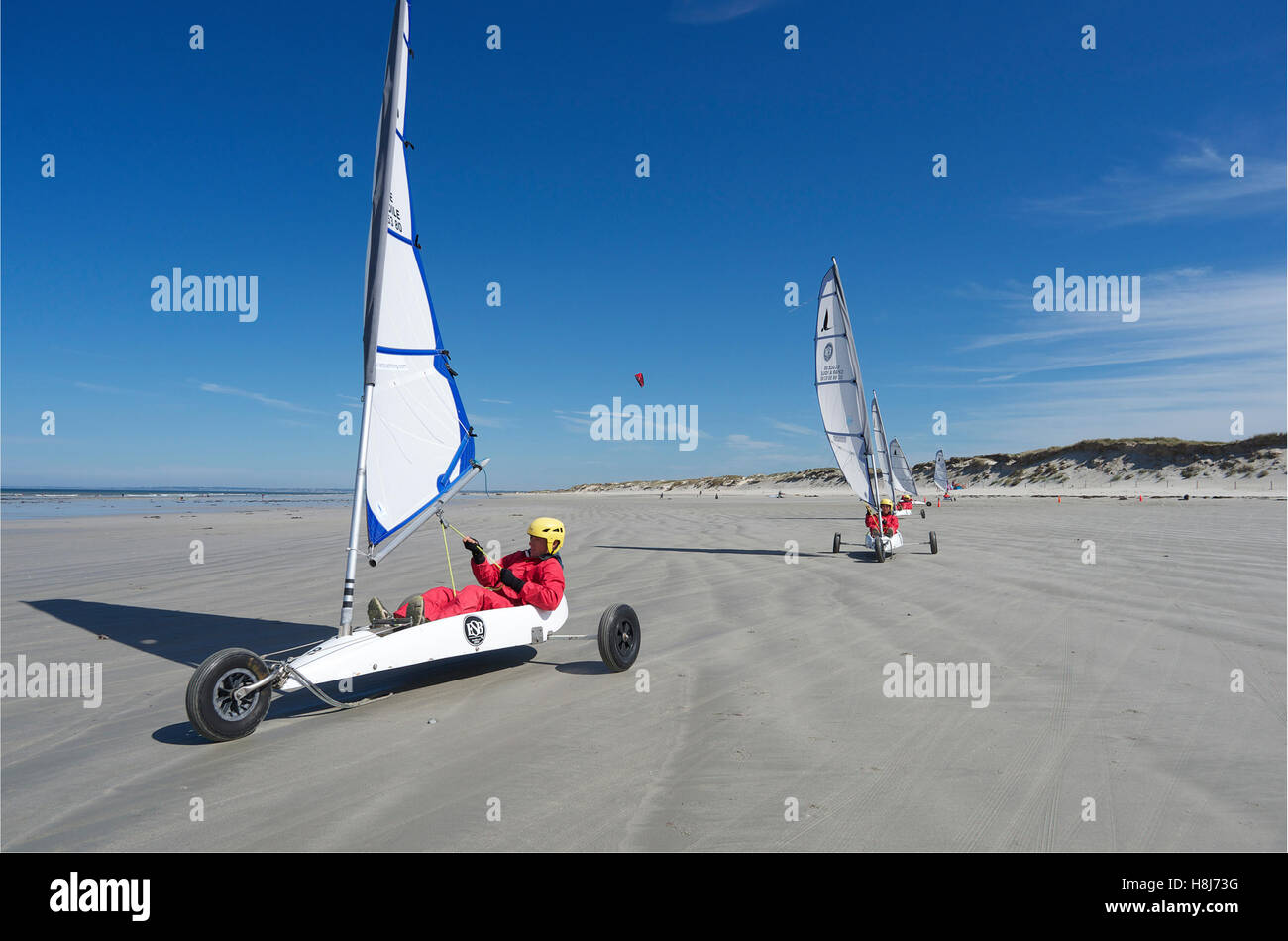 Il land yachting su una spiaggia della Bretagna Foto Stock