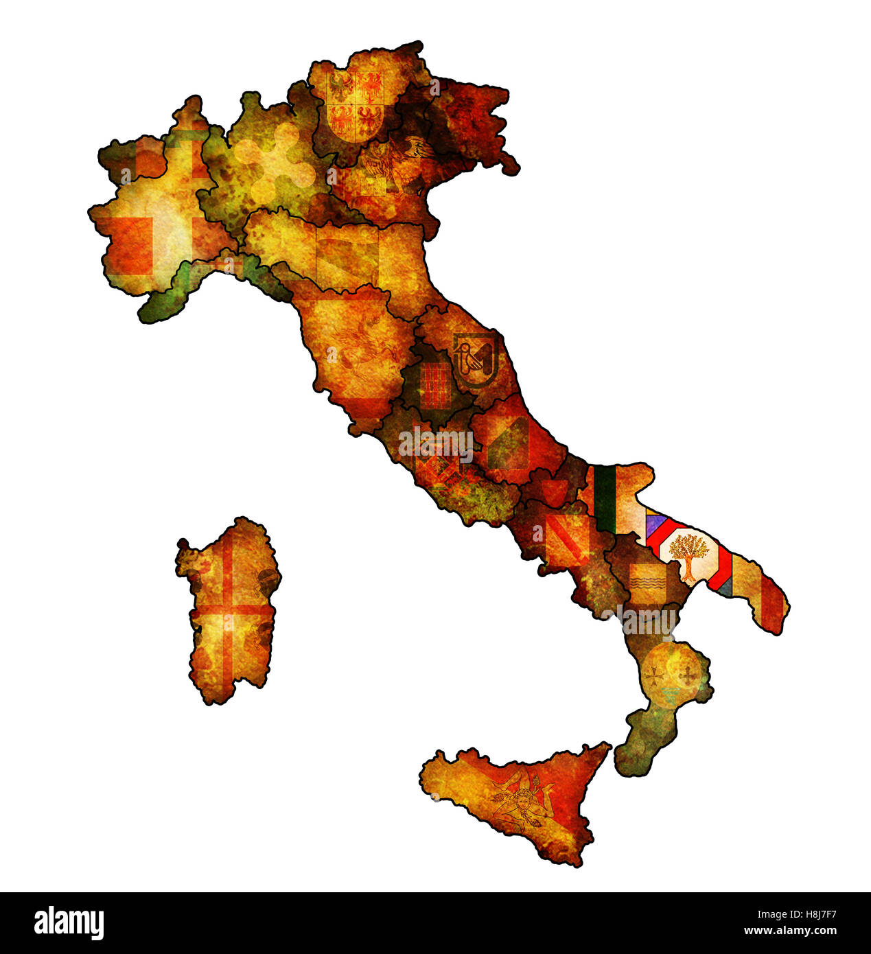 Regione Puglia sulla mappa di amministrazione di Italia con bandiere Foto Stock