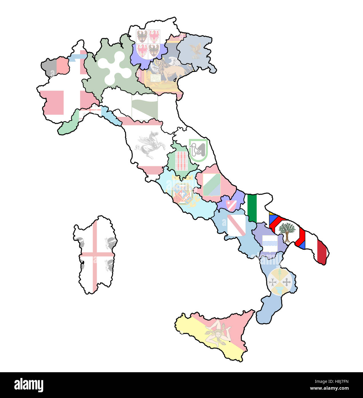 Regione Puglia sulla mappa di amministrazione di Italia con bandiere Foto Stock