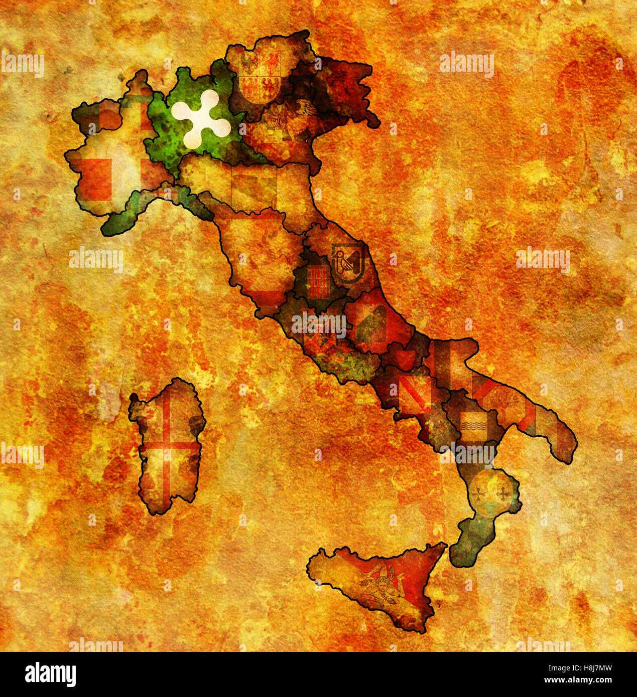 Regione Lombardia sulla somministrazione di mappa di Italia con bandiere  Foto stock - Alamy
