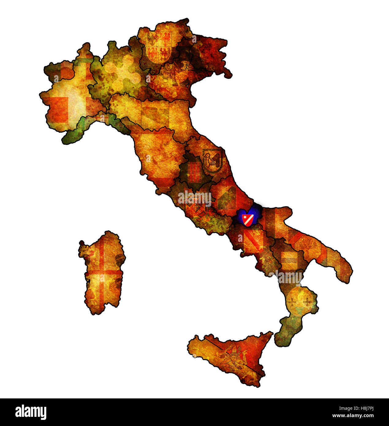 Regione Molise sulla somministrazione di mappa di Italia con bandiere Foto Stock