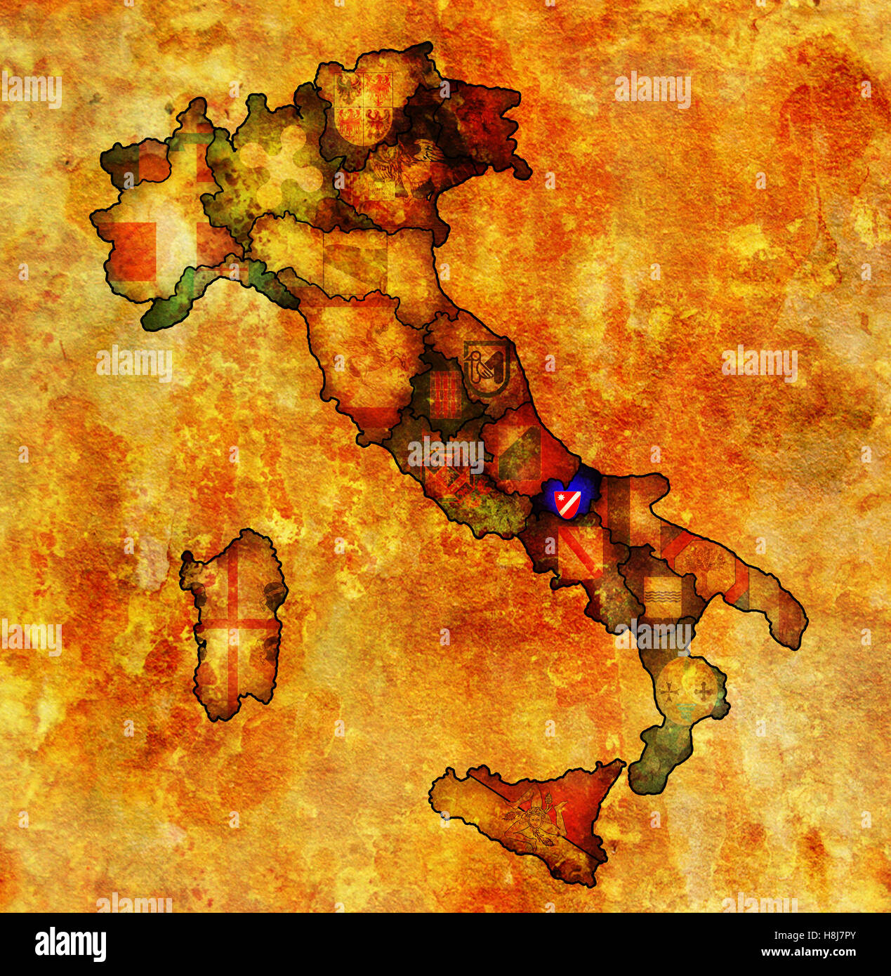 Regione Molise sulla somministrazione di mappa di Italia con bandiere Foto Stock