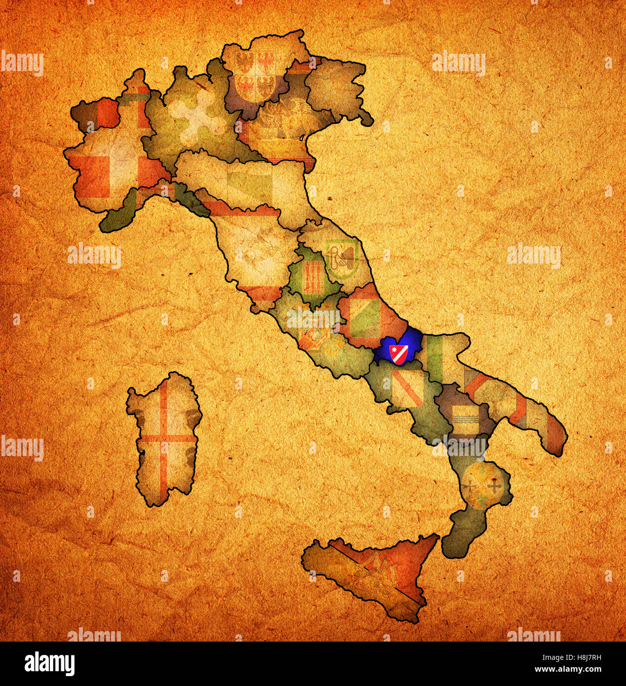 Regione Molise sulla somministrazione di mappa di Italia con bandiere Foto Stock