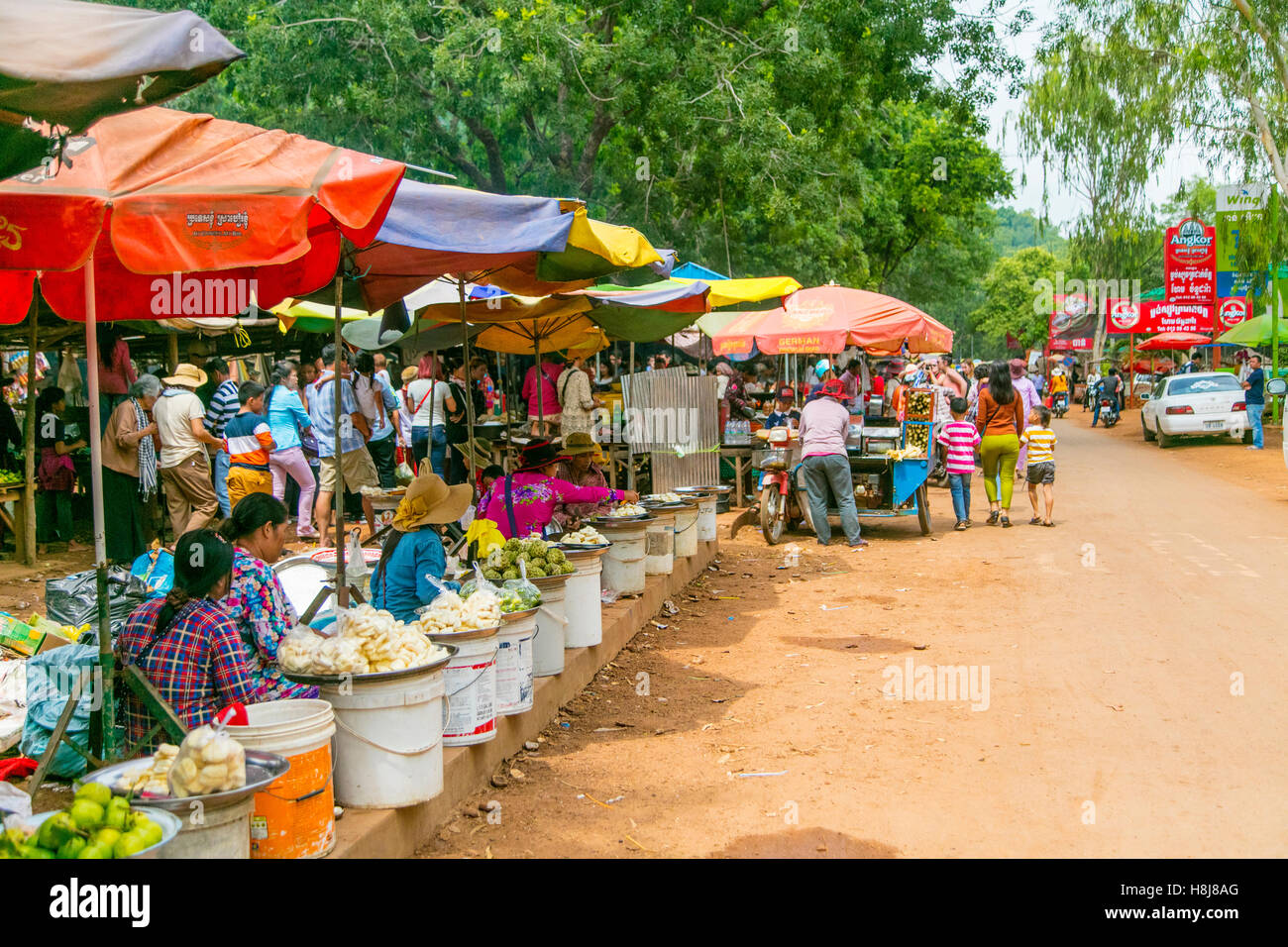 Mercato alimentare, Koh Chen, Cambogia Foto Stock