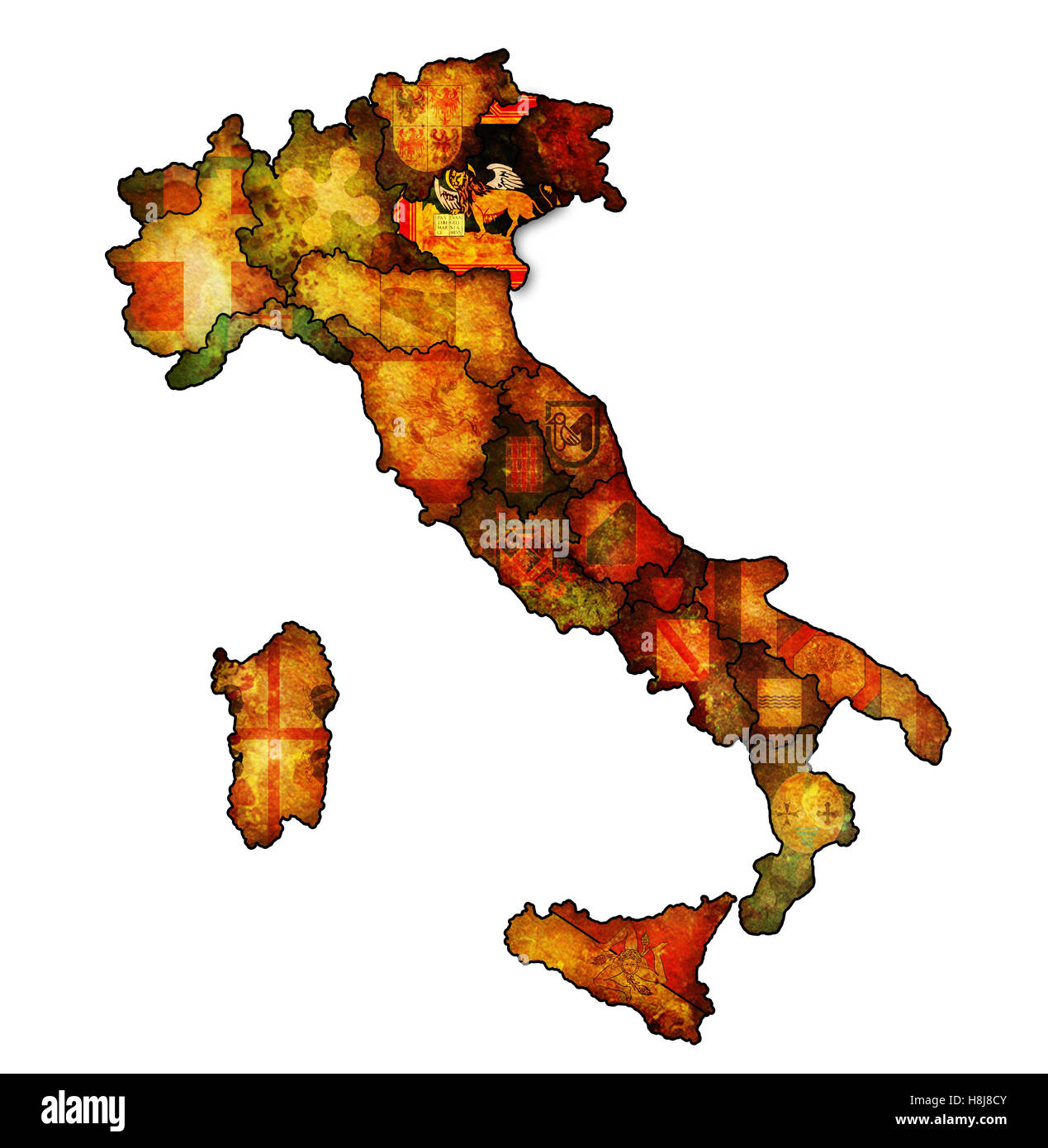 Regione Veneto amministrazione sulla mappa di Italia con bandiere Foto Stock