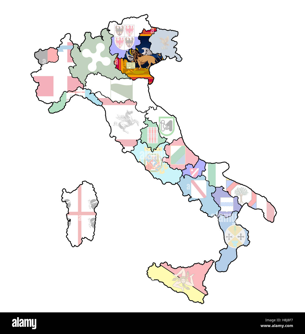 Regione Veneto amministrazione sulla mappa di Italia con bandiere Foto Stock