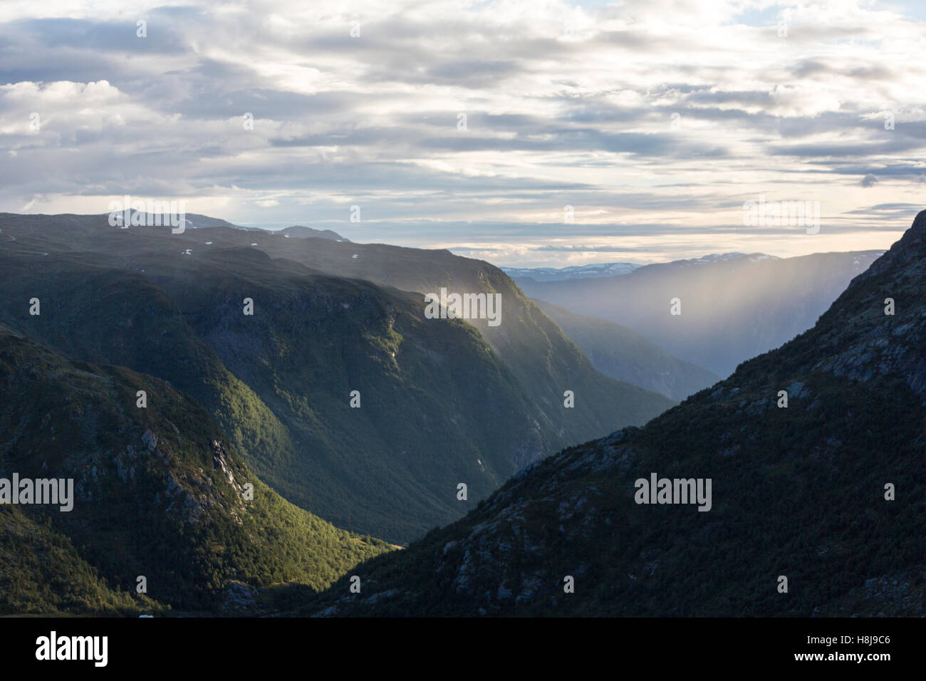 Valle lungo la strada provinciale 55, mountain pass road in Norvegia Foto Stock