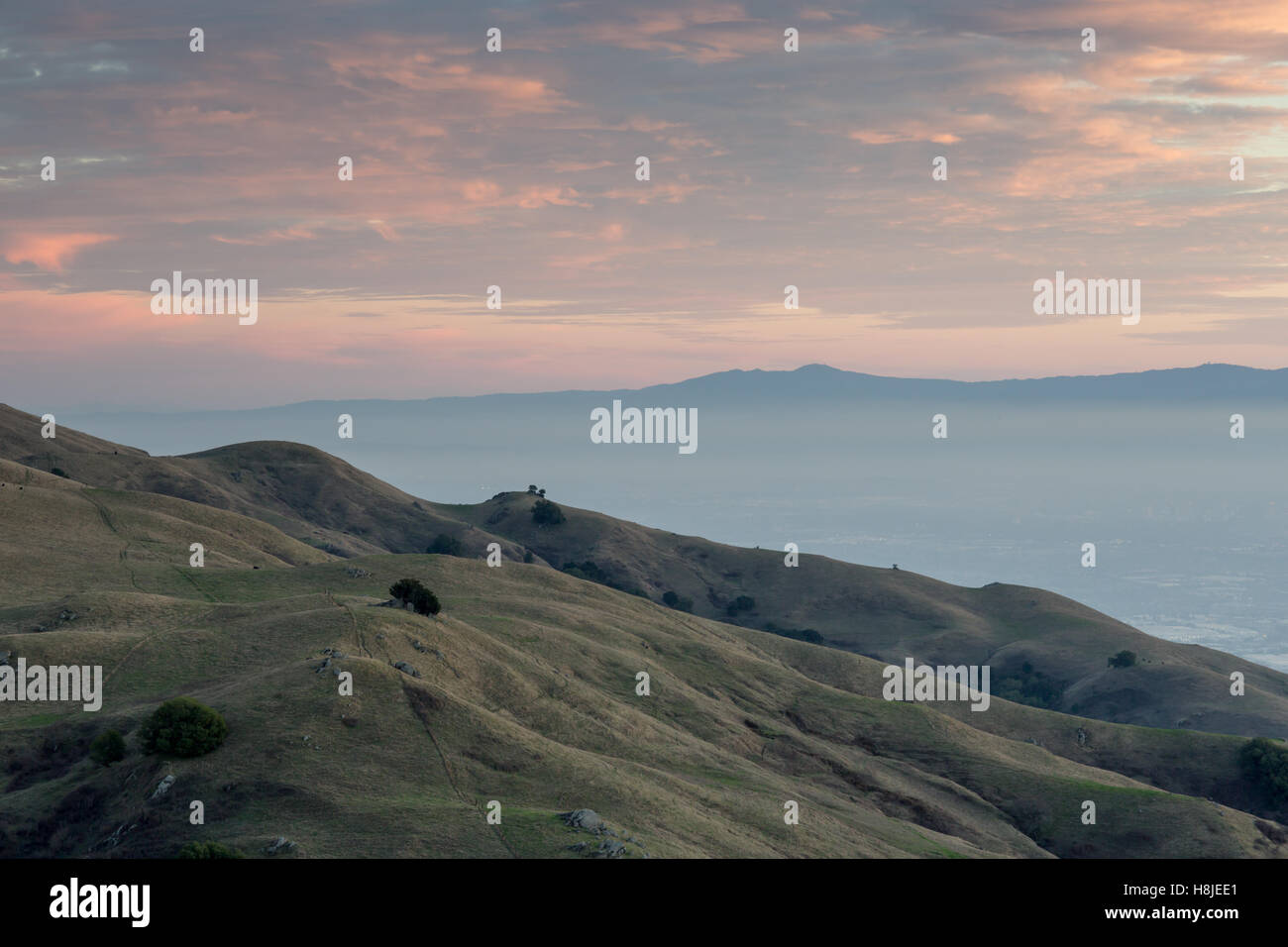 San Francisco East Bay Sunset, guardando a sud ovest. Foto Stock