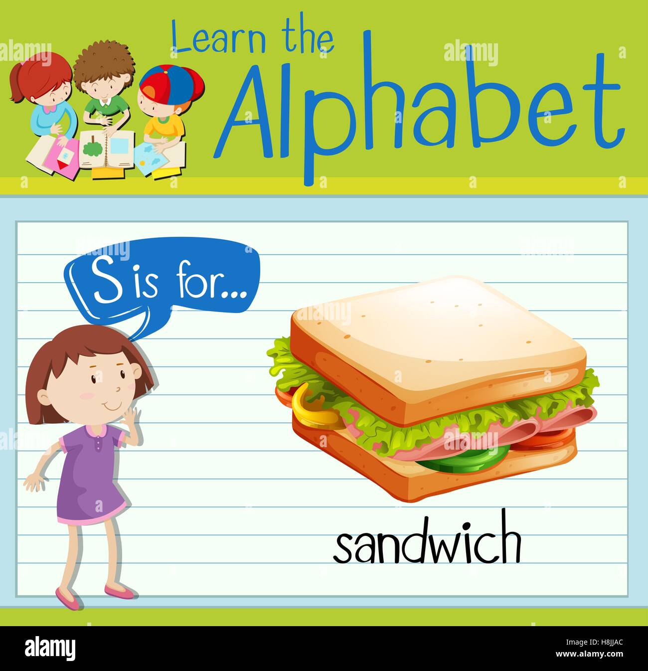Flashcard lettera S è per sandwich illustrazione Illustrazione Vettoriale