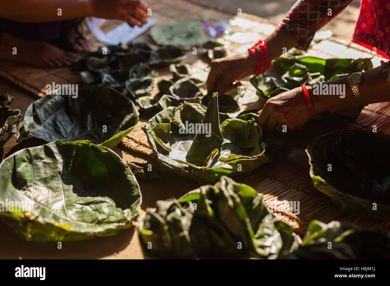 Foglia nepalese di piastre di Tihar è festa religiosa Foto Stock
