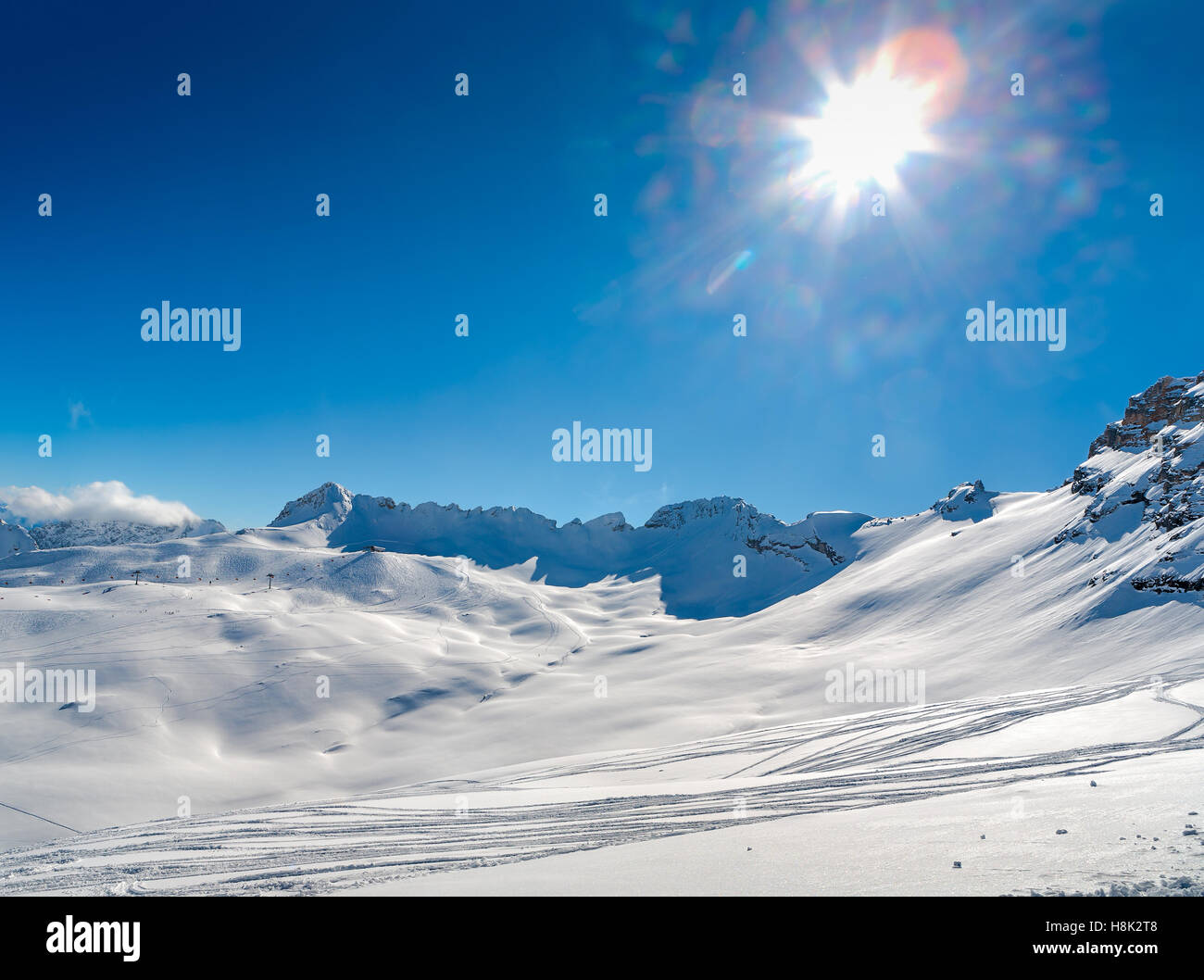 Ghiacciaio Zugspitze località sciistica nelle Alpi Bavaresi, Germania Foto Stock