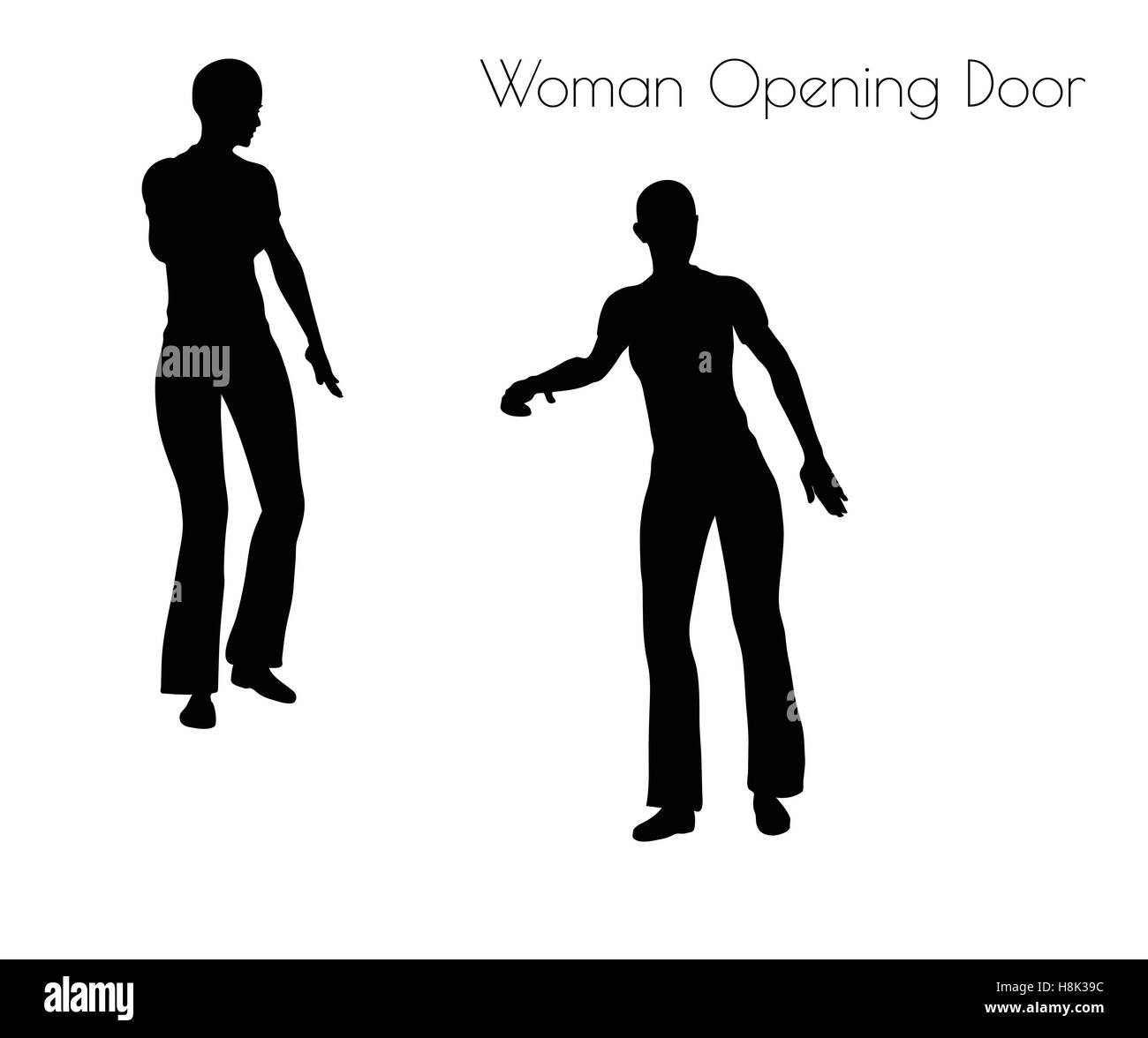 EPS 10 illustrazione vettoriale di donna Sportello apertura pongono su sfondo bianco Illustrazione Vettoriale