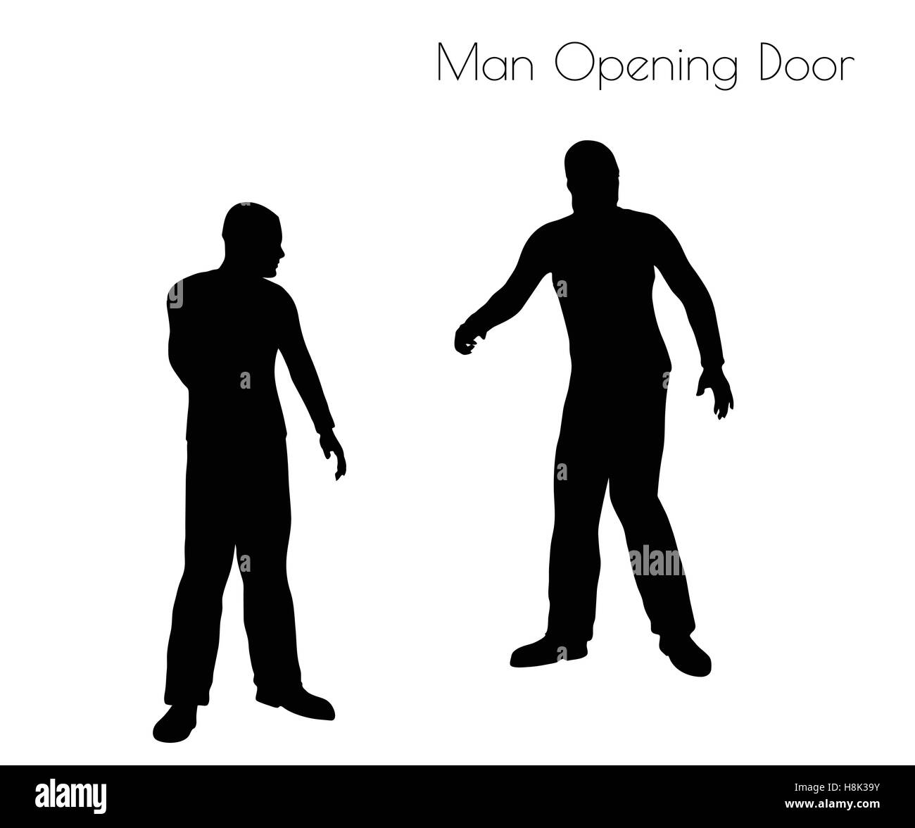 EPS 10 illustrazione vettoriale di uomo in apertura della porta pone su sfondo bianco Illustrazione Vettoriale