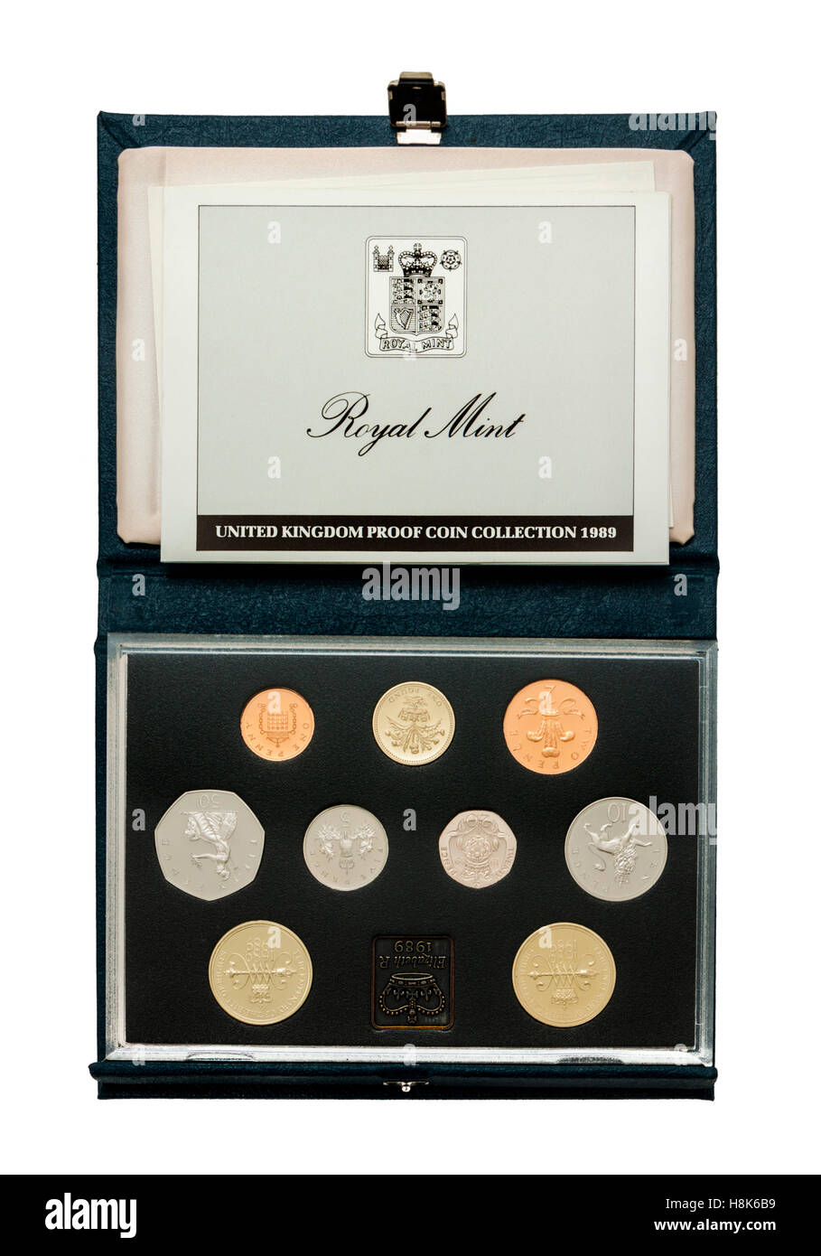 Royal Mint set completo del Regno Unito la prova delle monete in euro per l'anno 1989 che commemora il terzo centenario della Carta dei diritti Foto Stock