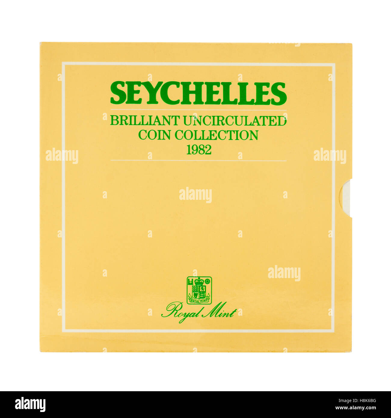 Della Banca Centrale delle Seychelles set di 1982 monete non circola, rilasciata dal Royal Mint Foto Stock