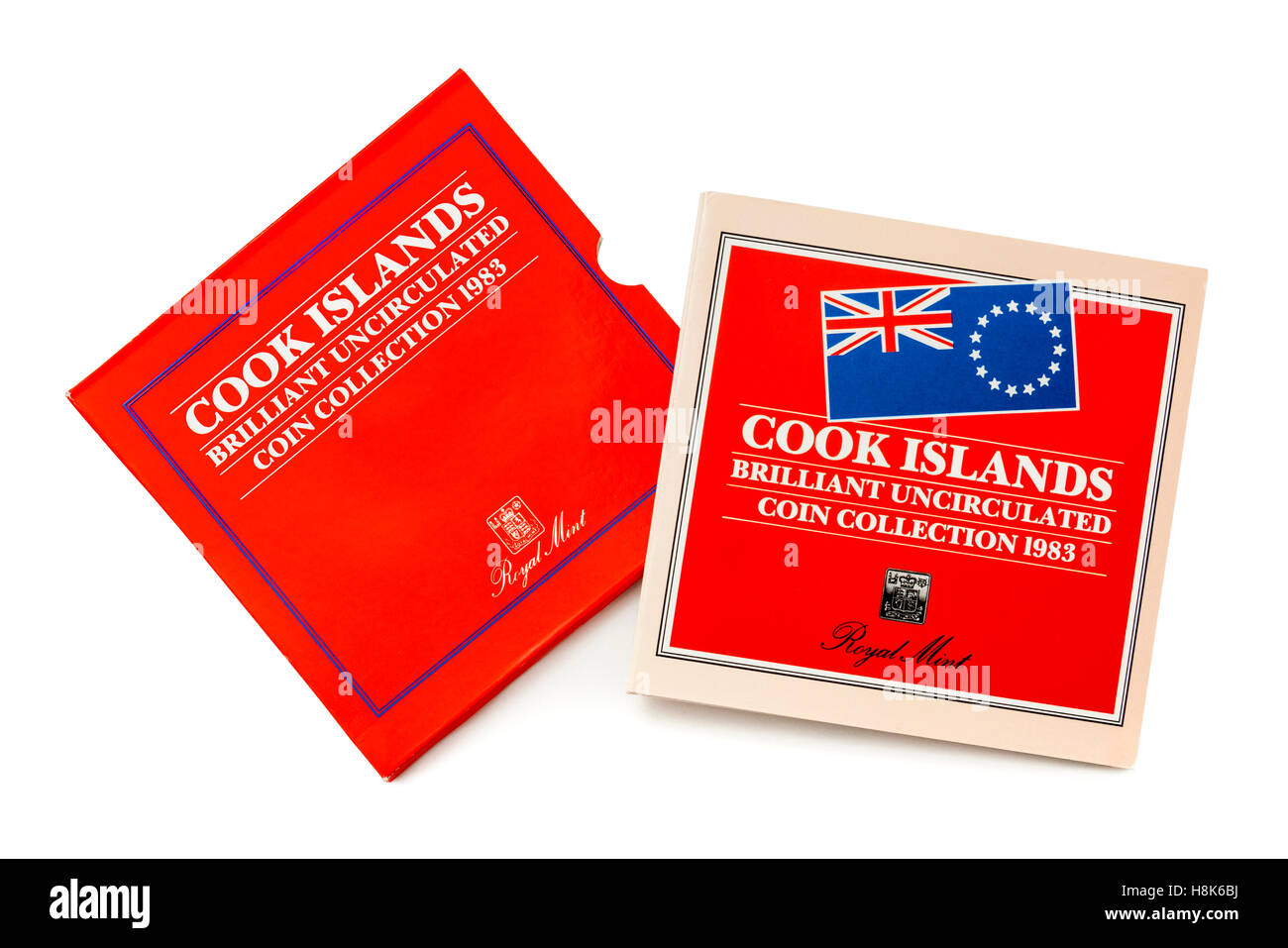 Banca di Isole Cook set di 1983 monete non circola, rilasciata dal Royal Mint Foto Stock
