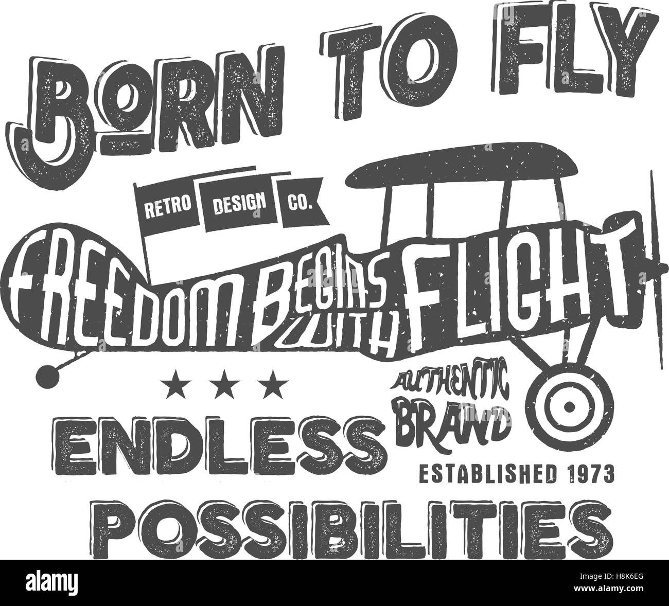 Vintage aereo lettering per la stampa. Stampe di vettore, vecchia scuola poster di aeromobili. Retrò air show t shirt design con testo motivazionale. Tipografia print design. Stile biplanare. Illustrazione Vettoriale