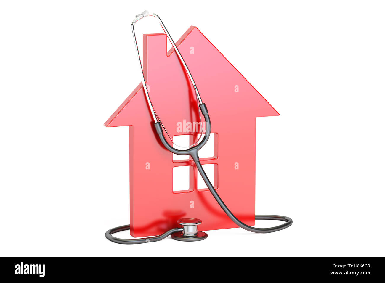 Casa con uno stetoscopio 3D rendering isolati su sfondo bianco Foto Stock